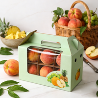 Boîte à fruits en carton ondulé biodégradable personnalisée, emballage compostable avec fenêtre transparente en PLA pour produits frais, avec poignée