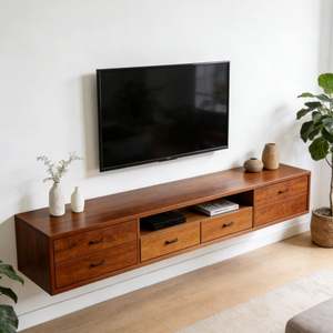 Meuble TV mural flottant BALOM personnalisé en bois avec tiroirs de rangement, console multimédia de style nordique pour salon - Product Image 3