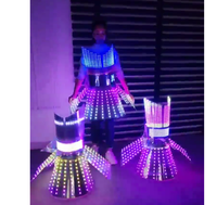 Robe de scène GEMEI avec éclairage LED RVB multicolore et ensemble de colonnes florales assorties en Spandex/Coton pour femme