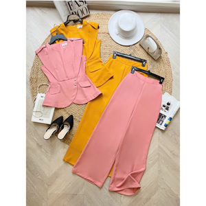 Ensemble de vêtements pour femmes avec haut asymétrique à volants et pantalon large, jupes pour femmes, style décontracté, Vietnam - Product Image 6