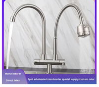 Nouvelle Arrivée Robinet de Cuisine Mural en Acier Inoxydable 304 Brossé Luxe Léger à 2 Poignées avec Douchette Extractible Rotative à 360 Degrés