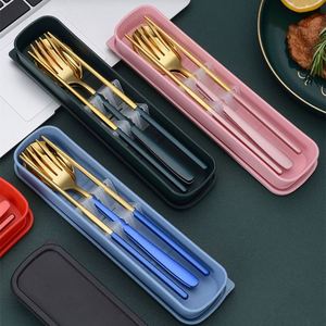 Portable Tableware 304 Stainless Steel Korean Flatware Outdoor Travel Spoon Fork Chopsticks 3pcs <b>Gift</b> Dinnerware Cutlery Set - Product Image 2