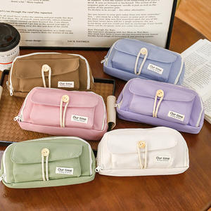 Casual Koreaanse Stijl Pure Kleur Canvas Etui Knop Hoogwaardige Student Briefpapier Opbergtas - Product Image 4