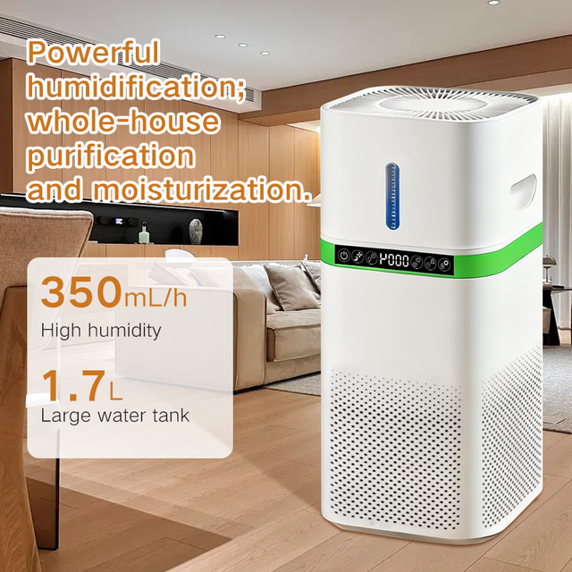 Electric Air Purifier Humidifier 2-in-1 H13 HEPA Filter Negative Ion Indoor Air Quality Display Formaldehyde Smoke Odor Removal
