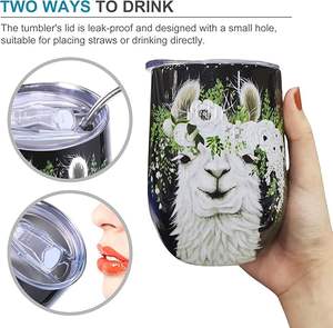 Vaso de Vino con Tapa y Pajita NymphFable Llama Alpaca Gifts, Vaso de Vino sin Tallo de 12 oz, Acero Inoxidable Aislado - Product Image 4