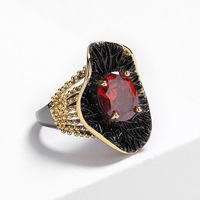 Bijoux vintage KYRA01746, bijoux de style court, bague ovale en zircone rouge de luxe pour femmes