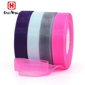 Factory wholesale 20 mm100% Nylon Organza Ribbon Roll With Hand Gift Box Wrap