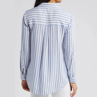 Chemise rayée décontractée rose à manches longues et poches contrastantes boutonnée pour femme