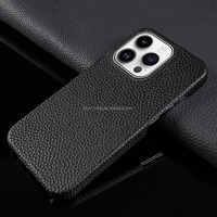 Haute qualité couche supérieure Crowhide demi-couverture étui magnétique sans fil charge étui de téléphone en cuir véritable pour Iphone 15 13 14Pro Max