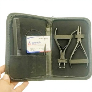 Alicates de extensión de pelo de microanillo de acero inoxidable de grado quirúrgico negro profesional Aroosh Corp al por mayor herramienta de ajuste de bucle - Product Image 1