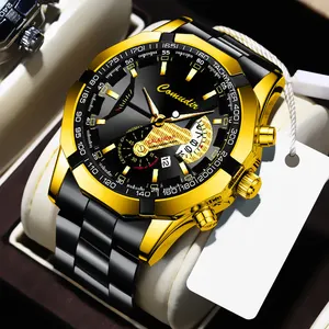 KVC Stainless Steel Clasp Strap Round Case Wristwatch Ultra Low MOQ Custom Logo Wrist Watch Waterproof Mens Style Quartz Watches