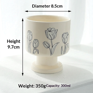 Tasse en porcelaine pour aromathérapie florale, noire et blanche, idéale pour le thé de l'après-midi, le café, le yaourt, la crème glacée, résistante aux hautes températures - Product Image 5
