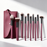 Ensemble de pinceaux cosmétiques avec sac, 10 pièces/ensemble, fibres en nylon doux, manche en bois, virole en aluminium, étui de transport, fond de teint