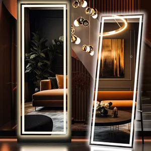 High Quality Gold Black Rectangle Shape Aluminum Alloy Framed Wall Decorative Full Body Length Hair Salon Led Mirror