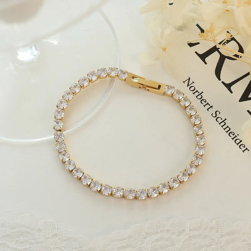 Momge — Bracelet de Tennis pour femmes, en pierre de Zircon, diamant, en acier inoxydable, plaqué or, CZ blanc, tendance