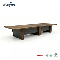 Mesa de Conferencia Rectangular Moderna con Gestión de Cables, Mueble de Sala de Juntas con Acabado de Madera, Certificación BIFMA, Escritorio de Oficina Grande