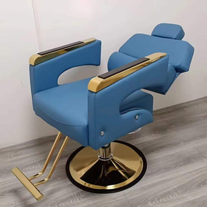 Fauteuil de barbier inclinable en cuir avec pompe hydraulique réglable en hauteur, noir et or, mobilier de <span class=keywords><strong>salon</strong></span> pour hôtels et salons de beauté - Product Image 6
