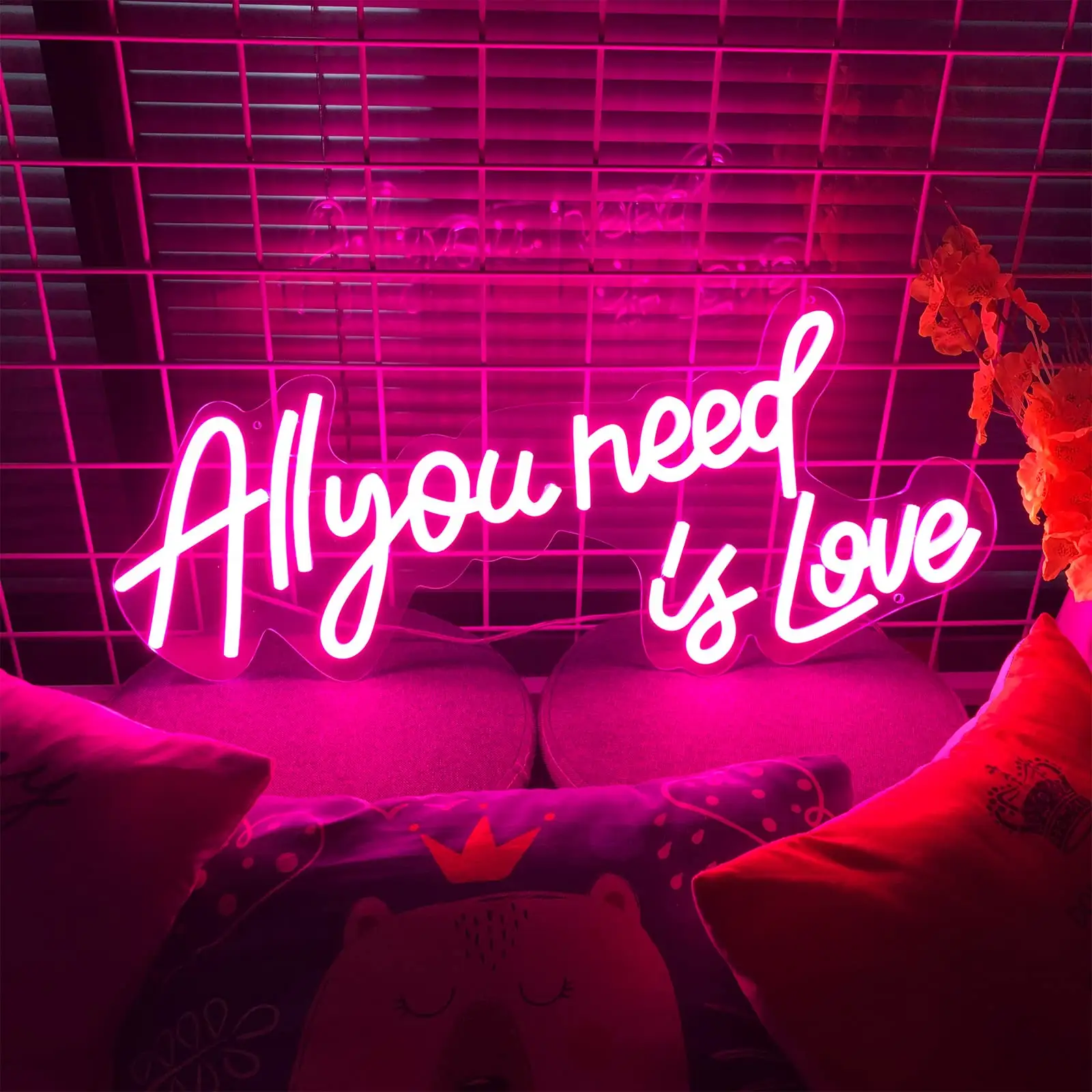 Neon Sign All You Need Is Love-LED Adjustable Brightness Flex Light Signs Indoor Bedroom Wall Decor Neon Light Party Wedding