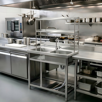 Table de travail de cuisine commerciale pour hôtel avec évier et étagère supérieure en acier inoxydable