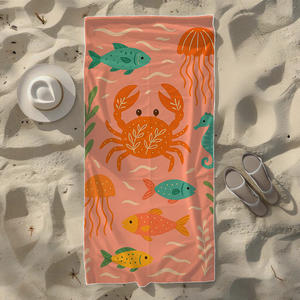 Toalla de playa con dibujos de cangrejos y peces pequeños, toalla extragrande de secado rápido, ligera y sin arena para viajes, piscina, camping - Product Image 2