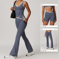 Ensemble de yoga pour femmes, couleurs contrastées, vêtements de sport respirants, leggings taille haute, haut court, tenue de fitness, séchage rapide, vêtements de sport respirants
