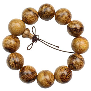 Vietnamese Yellow Agarwood <b>Bracelet</b> 20mm Round Wooden <b>Beads</b> 12 Pieces Buddhist Prayer Jewelry for <b>Men</b> Women - Product Image 5
