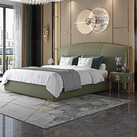 Lit double en bois massif et cuir, style luxe léger, pour chambre principale, lit de mariage, grand lit moderne pour villa, haut de gamme, personnalisable, style chinois
