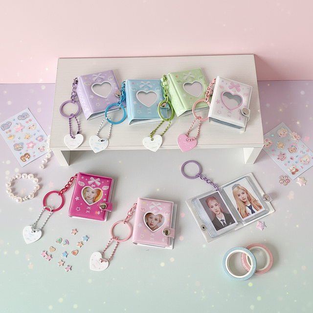 Hisocute Mini 2 Inch Photo Album Keychain Pendant Cartoon Album Girl Heart Kpop Photocard Holder Keychain Accessory Gift