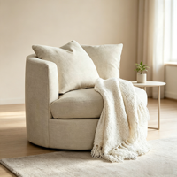 Fauteuil pivotant rond en tissu technique, fauteuil de détente individuel pour salon, chambre à coucher, bureau
