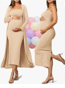 King Mcgreen Star <span class=keywords><strong>Vestido</strong></span> de maternidad de dos piezas y abrigo largo con espalda cruzada Alta elasticidad - Product Image 2