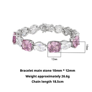 Fashion Jewelry Eco-friendly <b>Copper</b> 10*12MM Pink Cubic Zirconia <b>Bracelet</b> Personnaliser for Customized Style Statement - Product Image 2