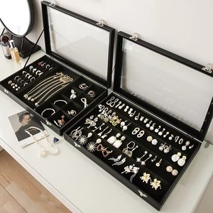 Đồ trang sức màu đen hộp đồ trang sức vòng cổ vòng bông tai vòng đeo tay Cổ Kẻ Sọc lưu trữ hộp hiển thị với nắp rõ ràng Kính Chống Bụi Quà Tặng - Product Image 4