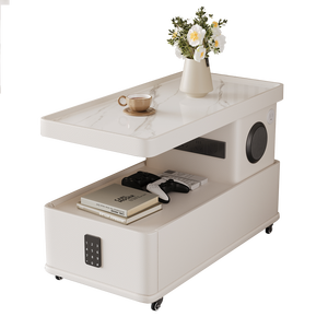 Multifunctional <b>Smart</b> Side Coffee Table LED Light Storage Movable <b>Lock</b> Wheels Wood Modern Design Bedroom Furniture Living Room A - Product Image 4