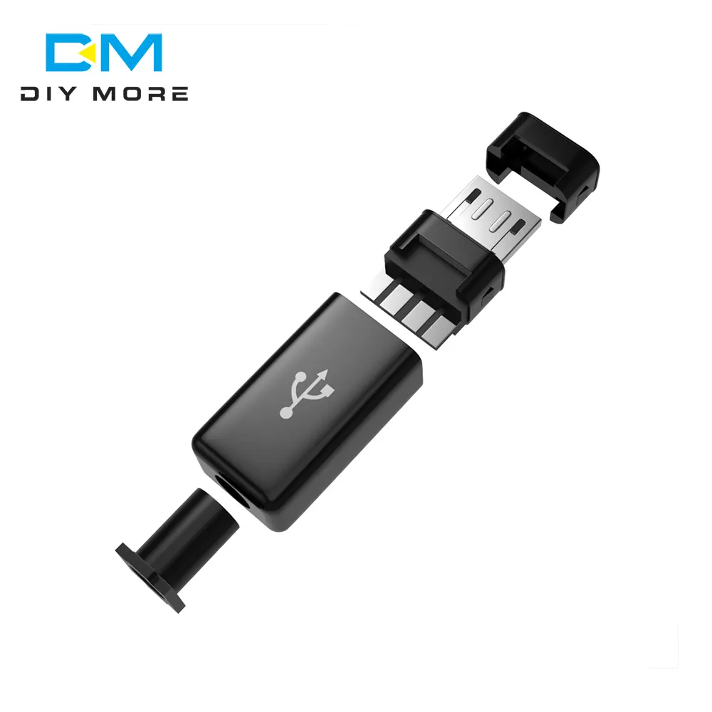 1*10pcs USB Male Plug Connectors Kit with Plastic Cover for DIY Black Color