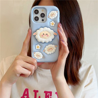 Étui de protection en silicone gel avec support intégré, motif mouton de dessin animé et finition mate pour iPhone 14/13/12/11 et 17/16/15 Pro Max