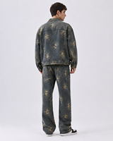 Ensemble veste et pantalon en jean jacquard délavé, brodé, vintage, respirant et décontracté MENGTU, multi-poches