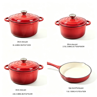 Batterie de cuisine en fonte 5 pièces, compatible four, pour cuisinière à induction et gaz, comprenant poêles et casseroles
