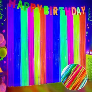 Neon Đảng lá rìa rèm cửa phát sáng trong bóng tối tinsel streamers Backdrop Photo Booth Prop huỳnh quang rìa tua rèm - Product Image 2