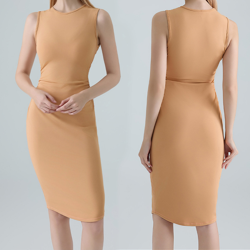 Women's Sleeveless Anti-Wrinkle Jumpsuit Sexy Midi Pleated Gym Yoga Dress for Party & Day Occasions Hip-Hugging Style
