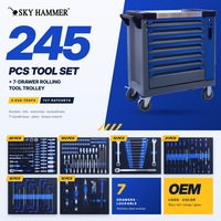 Ensemble d'outils de mécanicien 245 pièces avec chariot à outils roulant à 7 tiroirs, plateaux en mousse EVA, jeu de clés à douilles et clés dynamométriques, chariot à outils de garage