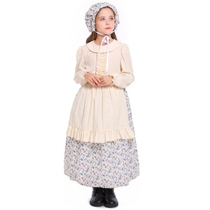 ชุดเดรสเกษตรกรแนวฟาร์มแนวฮาโลวีนสำหรับเด็กผู้หญิงพิมพ์ลายหมวกสองสีสไตล์ชนบท - Product Image 2