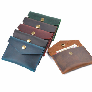 Porte-cartes en cuir véritable Crazy Horse, mini porte-monnaie à bouton-pression, portefeuille vintage en cuir de vachette pour hommes et femmes - Product Image 2
