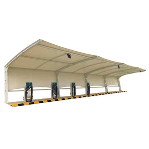 Abri de voiture en alliage d'aluminium avec toit en PVC enduit, forme arquée, imperméable, abri de stationnement extérieur pour station de recharge de véhicules électriques - Product Image 1