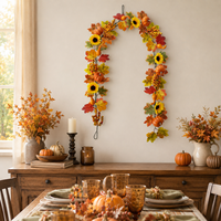 Guirlande artificielle longue pour décoration suspendue de Thanksgiving, motif vigne d'automne chaude, tournesol, citrouille, feuilles d'érable et baies, pour cheminée et cadre de porte