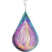 Moulin à vent en métal léger en acier inoxydable, design spirale 3D effet miroir, joli motif goutte d'eau arc-en-ciel, pour la décoration et la dissuasion des oiseaux