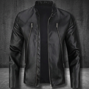 Veste de cycliste d'hiver unisexe BS International, coupe classique, noir naturel, 100% cuir véritable, devant en toile, personnalisable - Product Image 1