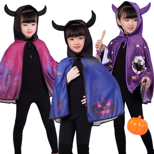 Capa de Disfraz con Cuernos de Diablo, Capa para Actuaciones de Brujas y Magos, Disfraz, Capa Infantil - Product Image 1