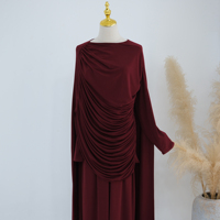 Ensemble élégant 2 pièces Loriya pour femmes musulmanes : Cape et pantalon large plissé, tenues modestes Abaya, style Dubaï Turquie 2026