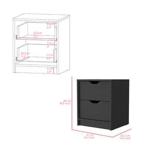 Nightstand Gandu Two <b>Drawers</b> <b>Black</b> Wengue Finish <b>Storage</b> <b>Drawer</b> Bedroom Furniture - Product Image 5