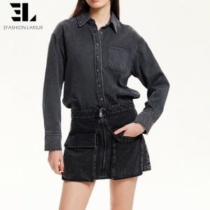 Robes en jean longues à manches longues en lyocell doux et écologique pour femmes, fabriquées sur mesure par LARSUR, avec un lavage délavé - Product Image 1